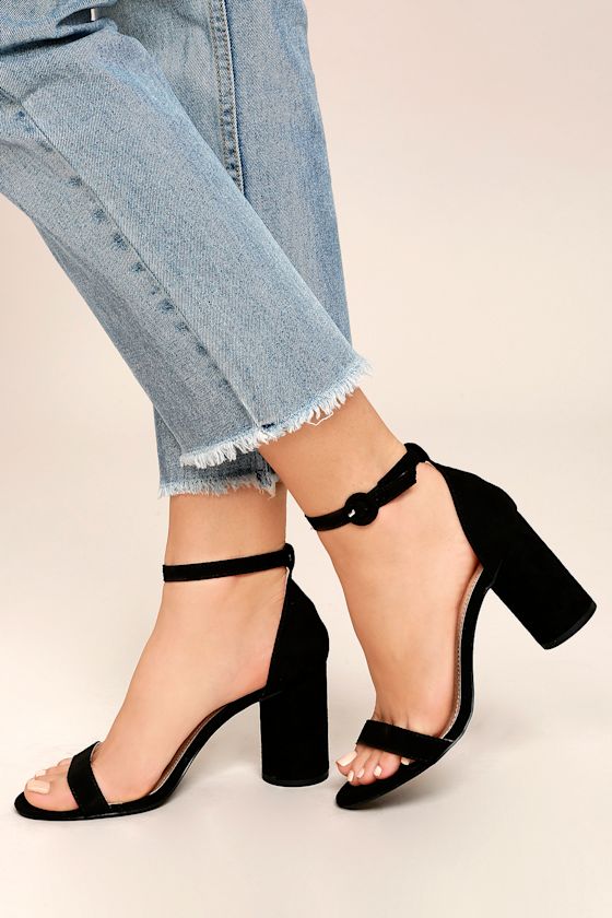 Audrina Black Suede Ankle Strap Heels 2