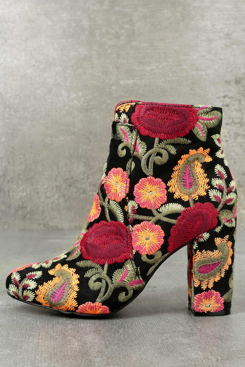 mia rosebud embroidered block heel bootie