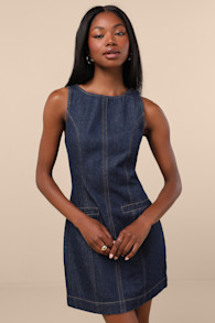 Cataleya Dark Wash Denim Boat Neck Mini Dress 2