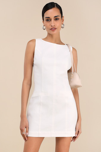 Cataleya White Denim Boat Neck Mini Dress 2