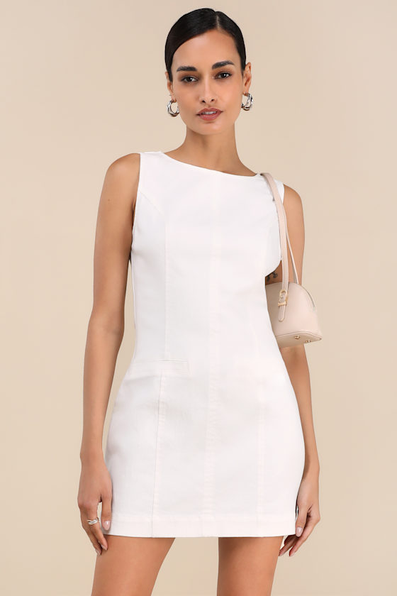 Cataleya White Denim Boat Neck Mini Dress 2
