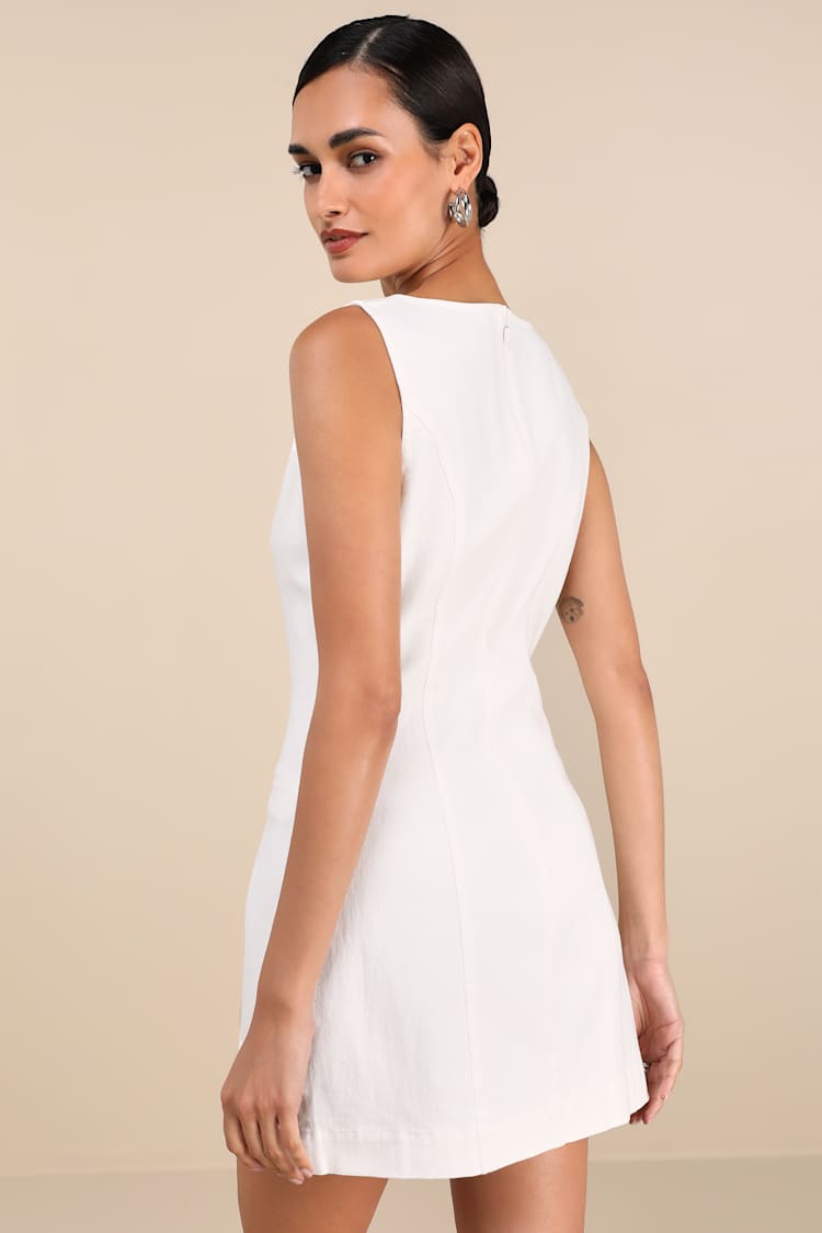 Cataleya White Denim Boat Neck Mini Dress