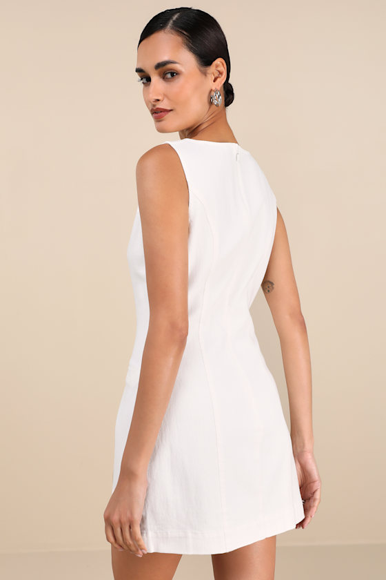 Cataleya White Denim Boat Neck Mini Dress 5