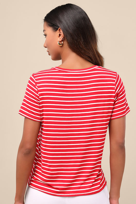Skyra Red Striped Crew Neck Tee 3