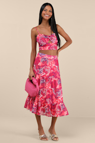 Floating Through Flowers Pink Floral Two-Piece Midi Dress 2
