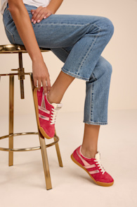 Elan Glitz Red and Pink Suede Lace-Up Sneakers 1