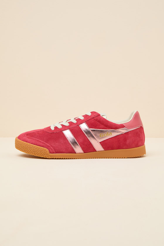 Elan Glitz Red and Pink Suede Lace-Up Sneakers 2