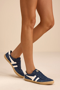 Badminton Navy Suede Lace-Up Sneakers 1