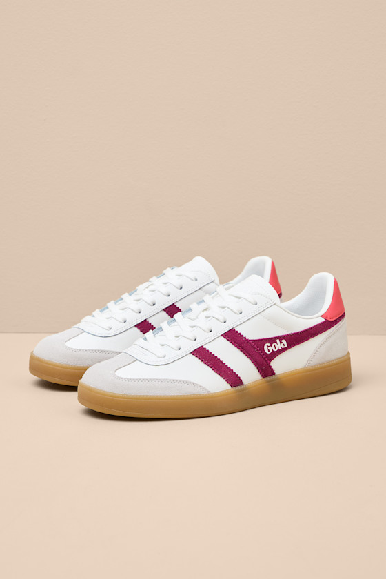 Viper White and Cerise Leather Lace-Up Sneakers 1