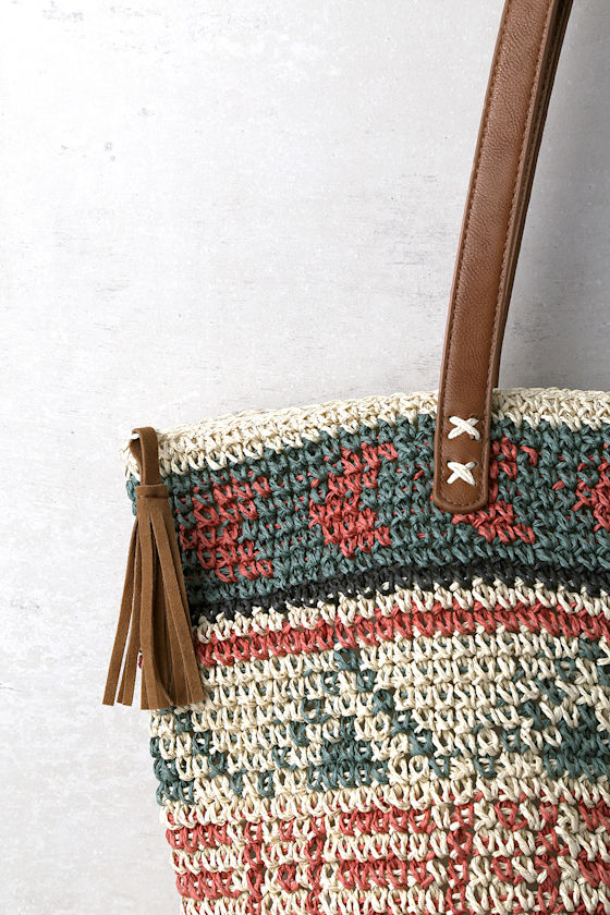 Billabong East of Dover Beige Woven Tote Bag 2
