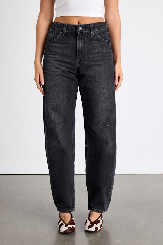 Baggy Dad Washed Black Barrel Jeans 3
