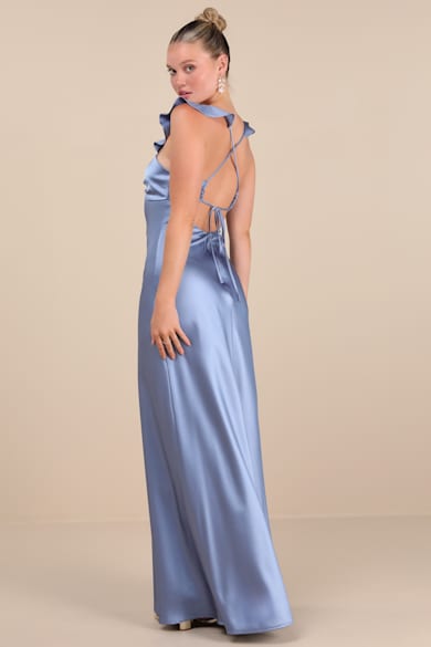 blue and white floral wedding guest dress Lana High Neck Maxi Dress in Ice Blue main image 0