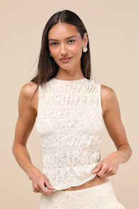 Wes Cream Lace Smocked Tank Top 1