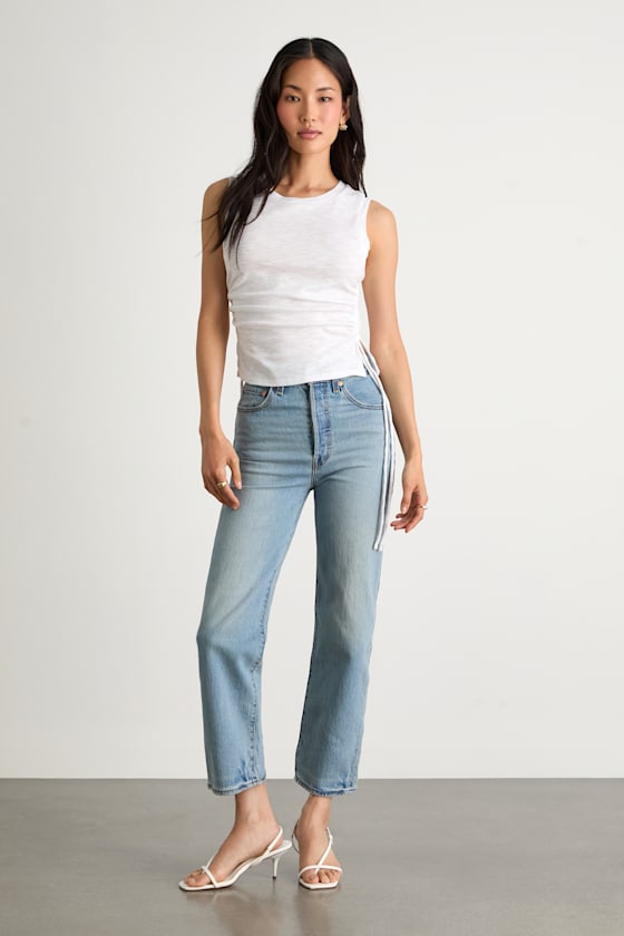 Ribcage Light Wash Denim Straight Ankle Jeans 1