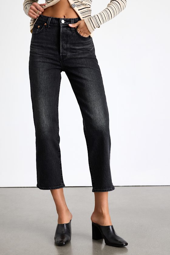 Ribcage Washed Black High-Rise Straight Ankle Jeans 2