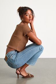 Wedgie Straight Light Wash Cropped High-Rise Jeans 2