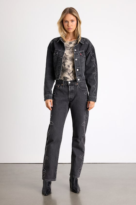 501 '90s Washed Black Rhinestone Mid-Rise Straight Leg Jeans 2