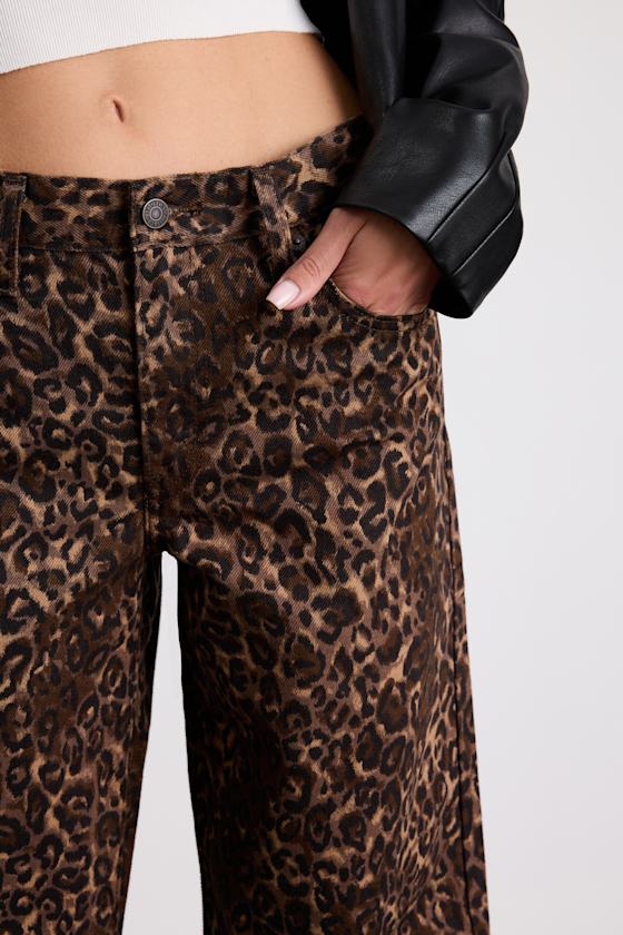 Baggy Dad Leopard Print Cotton Denim Mid-Rise Wide-Leg Jeans 2