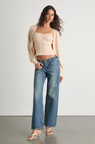 Low Loose Medium Blue Low-Rise Wide-Leg Jeans 1