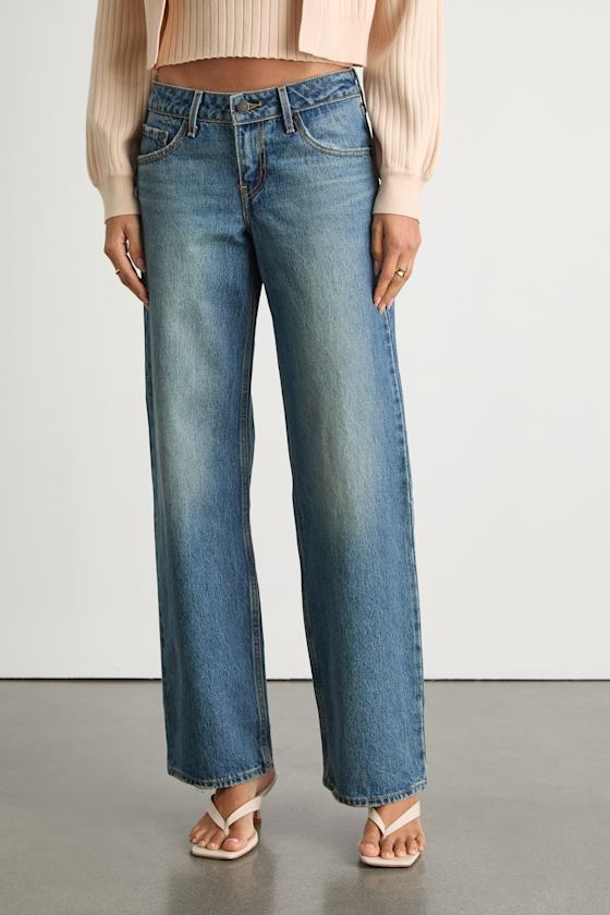 Low Loose Medium Blue Low-Rise Wide-Leg Jeans 2