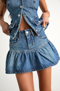 Georgia Medium Wash Denim Ruffled Mini Skirt 2