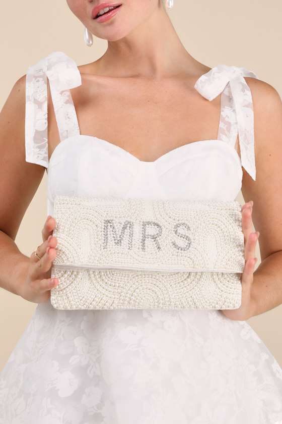Mrs Forever White Pearl Rhinestone Clutch 1