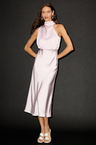 Distinctive Charm Light Pink Satin Asymmetrical Midi Dress 3