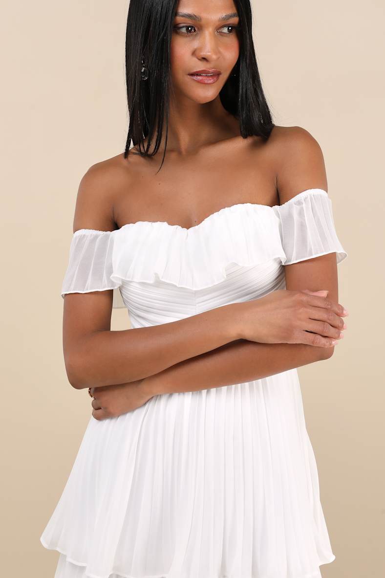 Always Remarkable White Pleated Off-the-Shoulder Maxi Dress