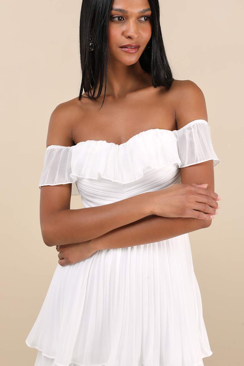 Always Remarkable White Pleated Off-the-Shoulder Maxi Dress
