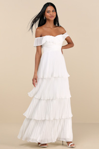 Always Remarkable White Pleated Off-the-Shoulder Maxi Dress 7