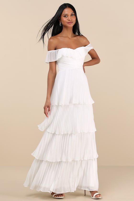 Always Remarkable White Pleated Off-the-Shoulder Maxi Dress 7