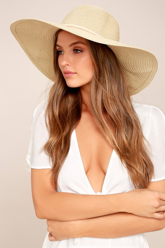Free as a Bird Silver and Beige Floppy Straw Hat