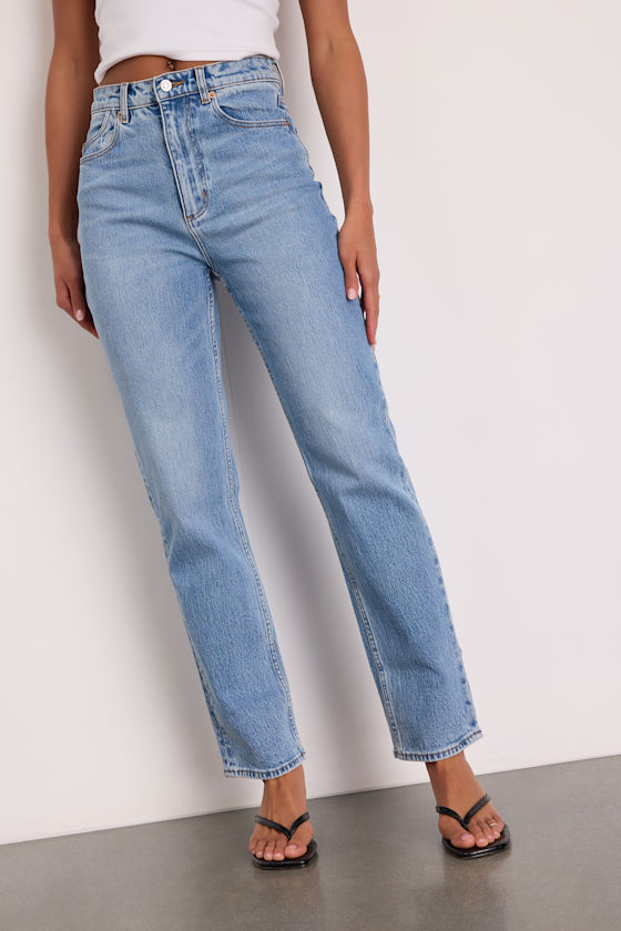 Loulou Light Wash High-Rise Straight Leg Jeans 1