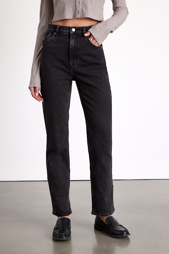 Loulou Washed Black High-Rise Straight Leg Jeans 2