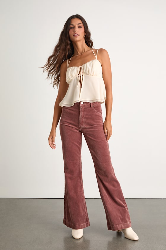 East Coast Dusty Rose Corduroy High-Rise Flare Pants 1