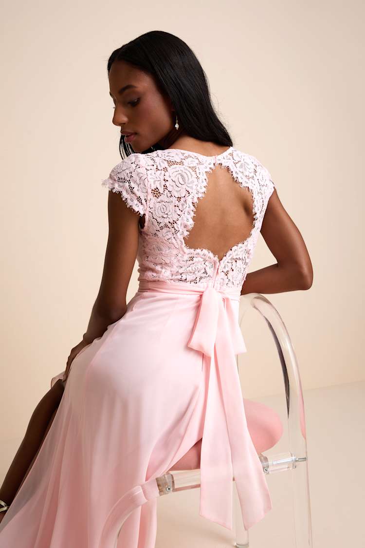 Momentous Moments Blush Pink Lace Backless Maxi Dress