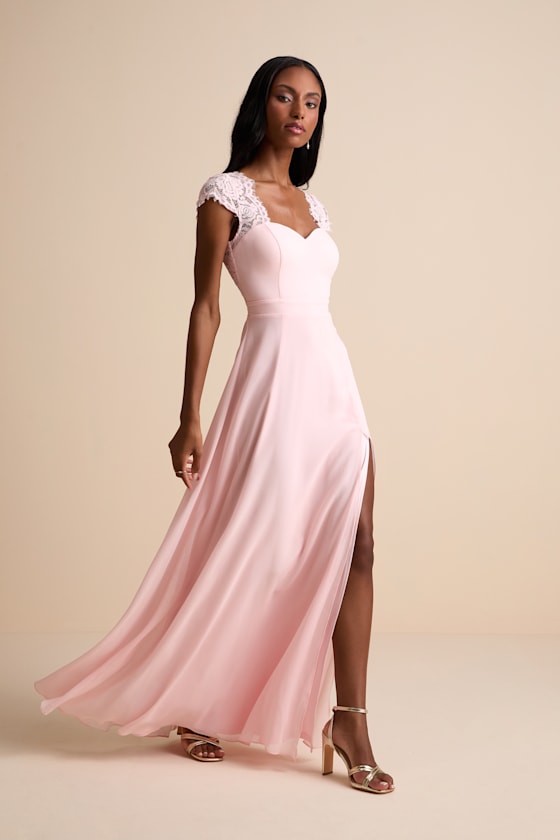 Kalyca Blush Pink Elegant Maxi Dress with Sweeping Cape Sleeves main image 0