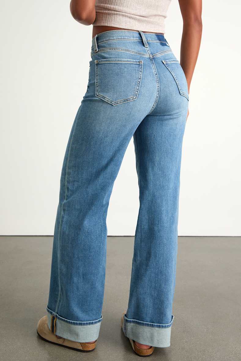 Far Out Medium Wash Wide-Leg Cuffed Jeans