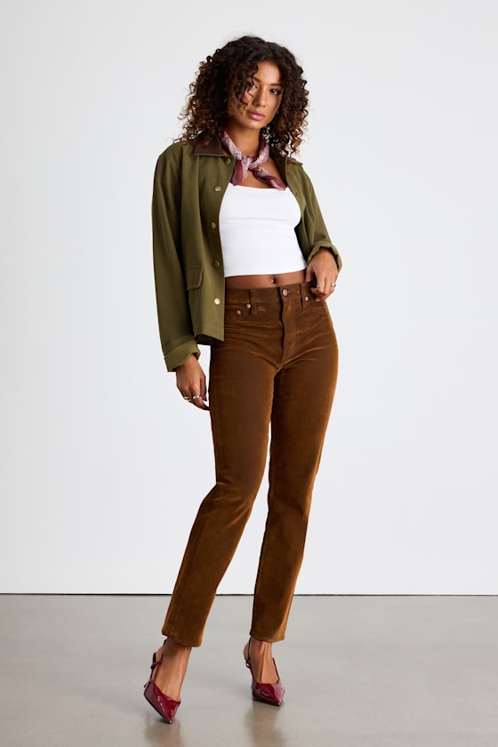 Daze Denim Smarty Pants - Brown Flocked Jeans - High-Rise Denim