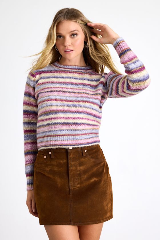 Stash Brown Flocked Denim High-Rise Mini Skirt 1