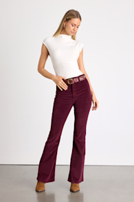 Sunset Burgundy Corduroy High-Rise Flare Jeans 1