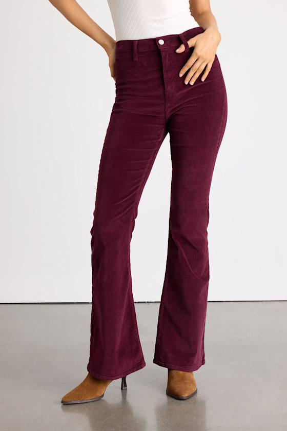 Sunset Burgundy Corduroy High-Rise Flare Jeans 2