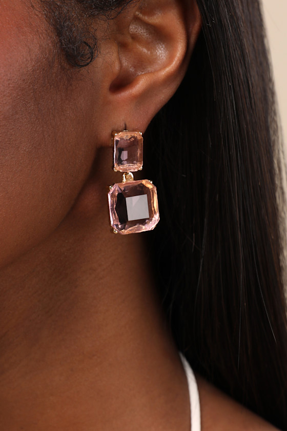 Alvilda Pink Rhinestone Drop Earrings - thumbnail 3