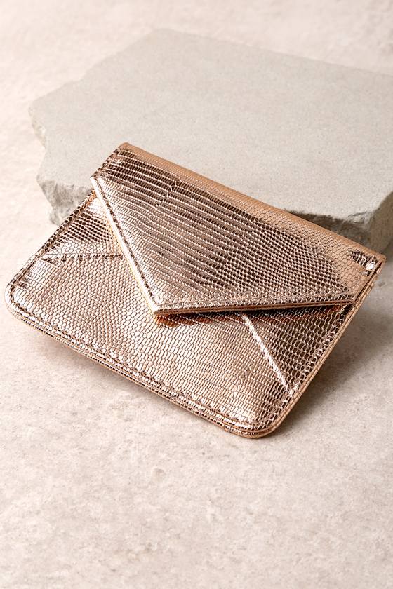 Chic Snakeskin Card Holder Rose Gold Vegan Wallet Lulus