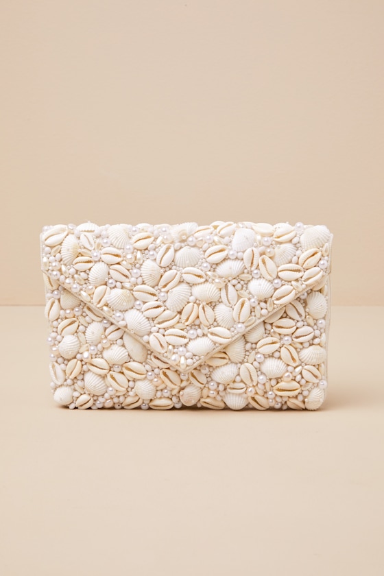 Saffira Ivory Beaded Shell Clutch 2