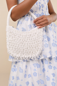 Dinola White Beaded Fringe Handbag 1