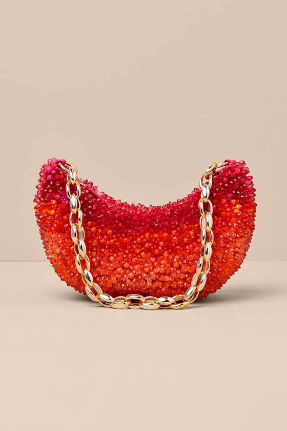 Nanami Red and Orange Ombre Beaded Chain Shoulder Bag 2