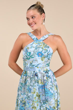lilja navy blue floral print maxi dress Lovely Navy Dress - Floral Multi Print Dress - Maxi Dress