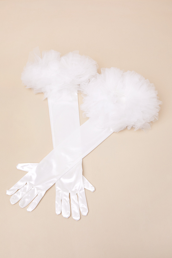 Alasdair White Satin Ruffled Elbow-Length Gloves 2