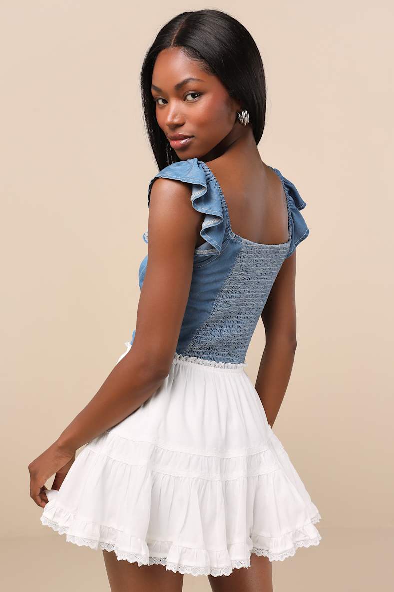 Suzette White Tiered Skater Mini Skirt